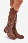 Cutout Boots On Flat Heel Brown HY51-176