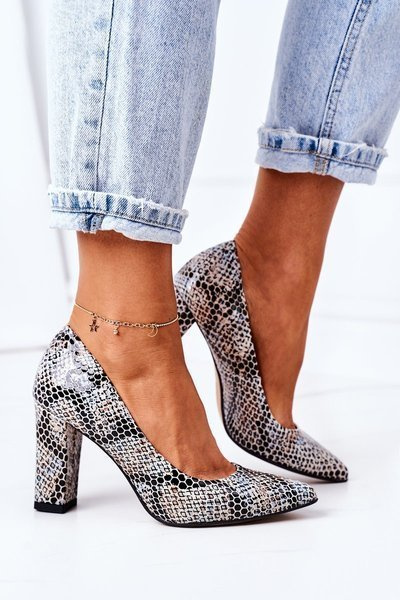 Leather Pumps With Animal Pattern Lewski Shoes 2453 Black-Blue