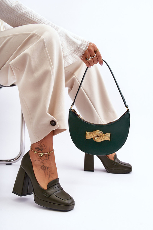 Leather High Heel Pumps Green Alisa