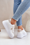 Eco Leather Sneakers On Platform With Golden Detail White-Beige Zingie