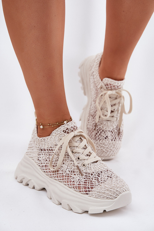 Damskie Sneakersy Z Szydełkową Cholewką Beżowe Jelhiris
