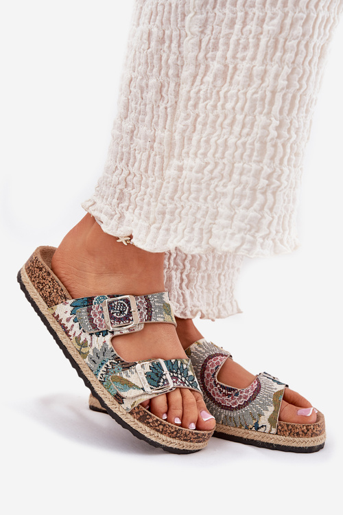 Klapki Damskie Wzorzyste Korkowa Platforma Klamry Multikolor Lee Cooper LCW-25-35-3483L