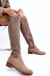Suede Boots with Lattice Pattern Beige Pointe