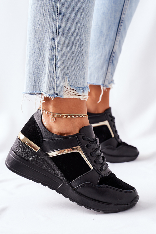 Women’s Leather Wedge Sneakers Black Manitoba