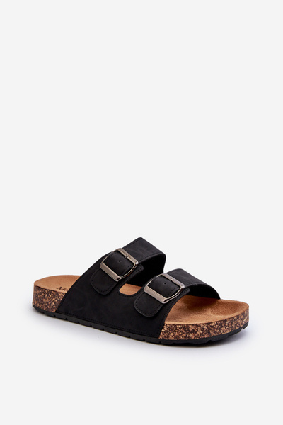 Men's Cork Sole Flip Flops Black Rosawia