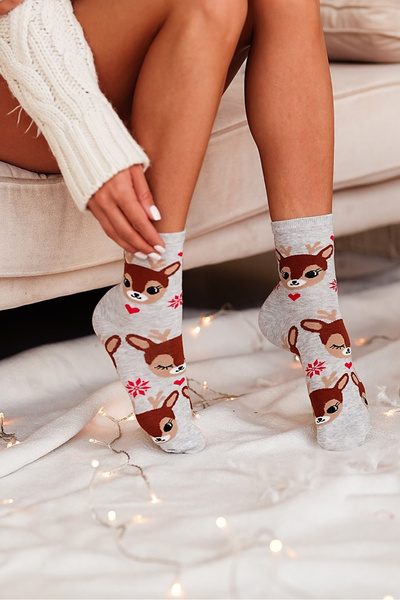 Christmas Women's Socks Reindeers Grey