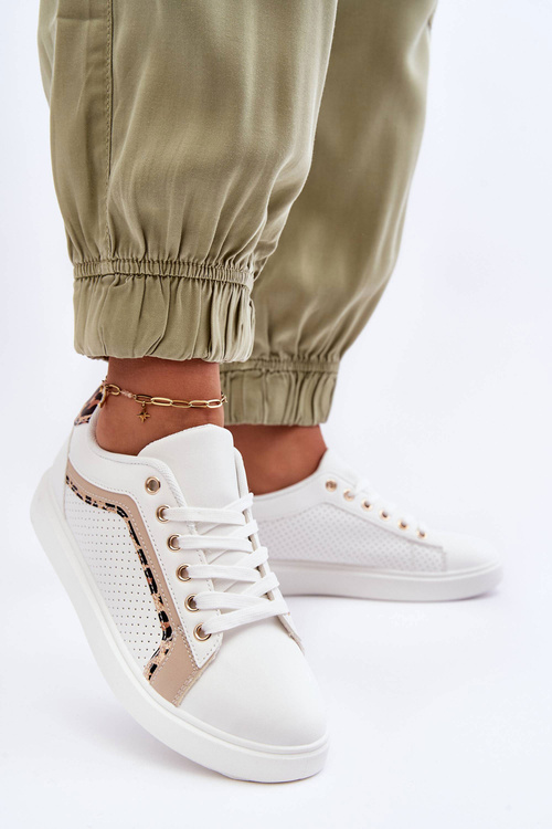 Buty Sportowe Klasyczne Damskie Biało-Beżowe Amaranti 2086