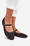 Mesh Ballet Flats With Embroidery And Decoration Black Tillilora