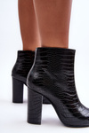 Snake Pattern Heel Boots Black Daldala