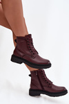 Damskie Botki Skóra Naturalna Ocieplane Bordowe BT25248-S Sergio Leone