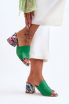 Women's Leather Mules on Heel Lewski Shoes 3209/K Green