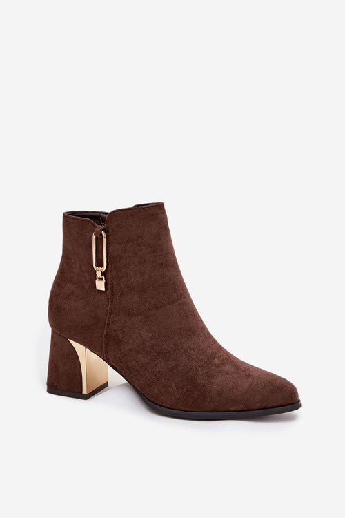 Women's heeled ankle boots with gold details brown Kalivra