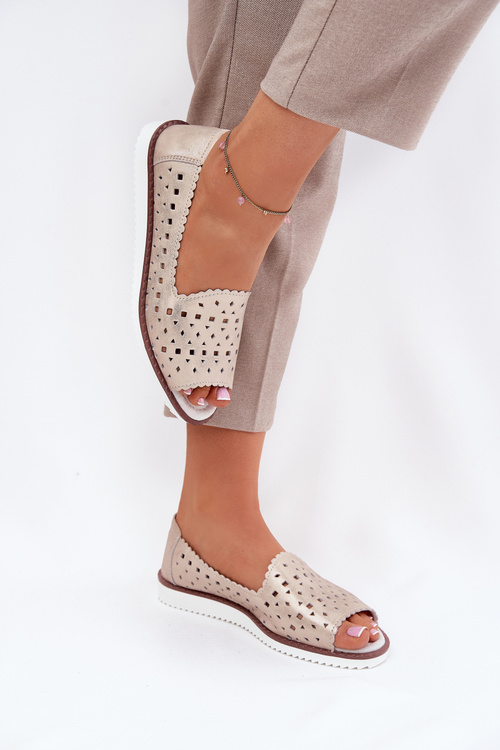 Leather Perforated Ballet Flats With Open Toes S.Barski LR51-922 Beige