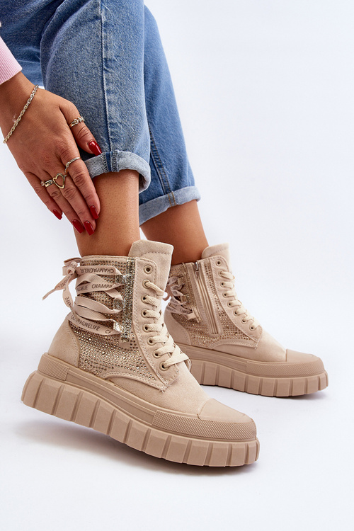 High Top Women's Sneakers on Chunky Platform Beige Wonise