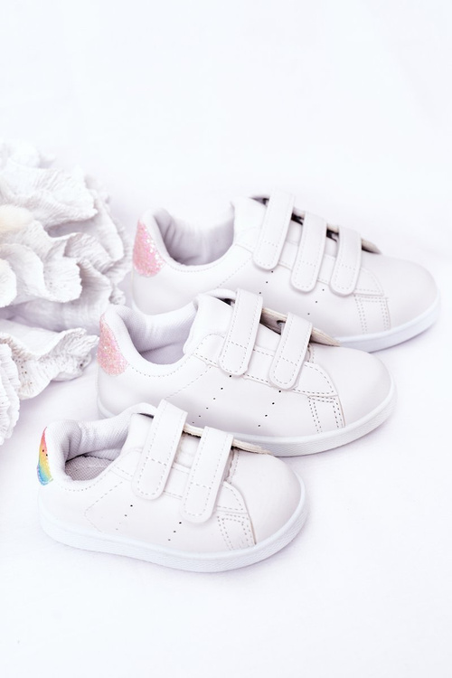 Children's Sneakers With Velcro White-Pink Cute Girl