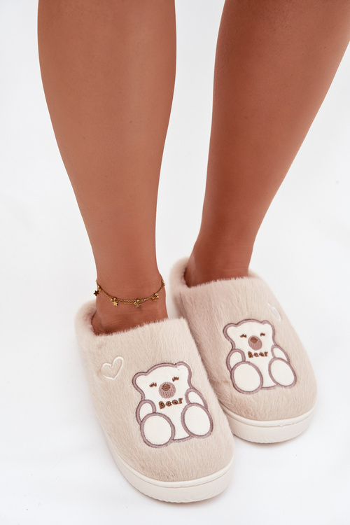 Furry slippers with bear Beige Noralie