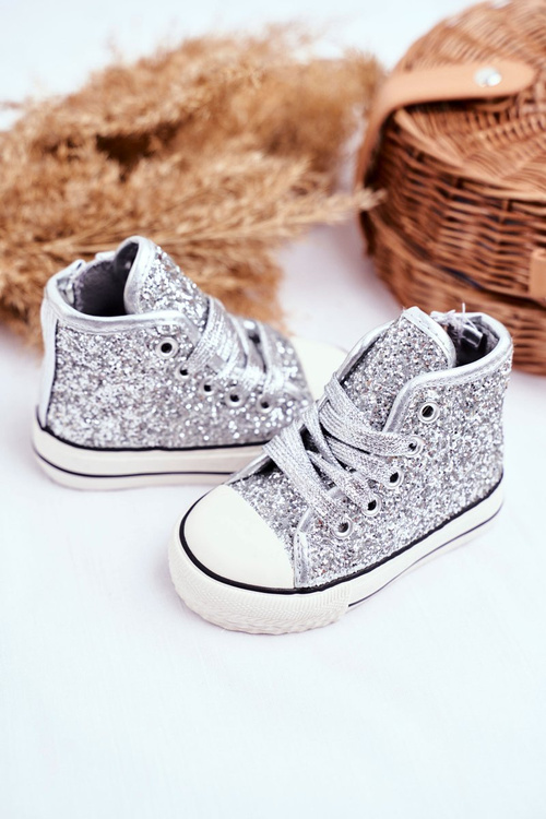 Children's Sneakers With Glitter Silver Ally