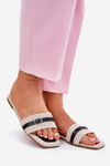 Flat Ladies Slippers With Strap And Buckle Beige Zilina
