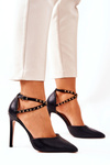 Stiletto heels with straps and rhinestones Black Remmes
