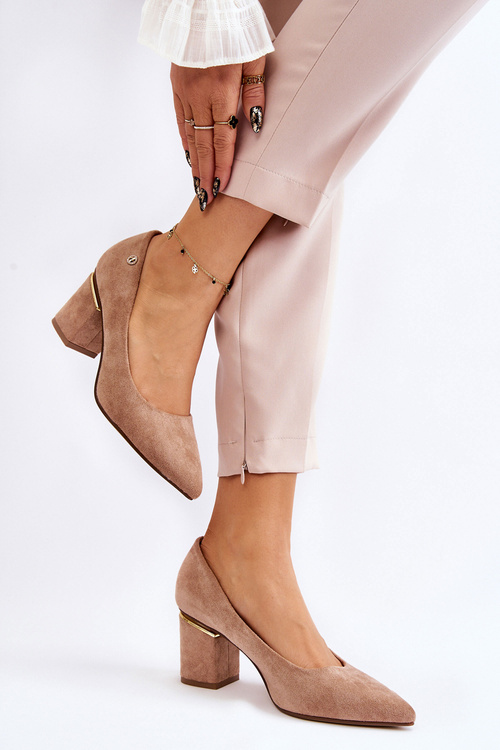 Classic Suede High Heel Pumps With Embellishments Beige Derren