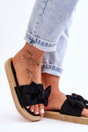 Women's Suede Slippers With Bow Black Fency