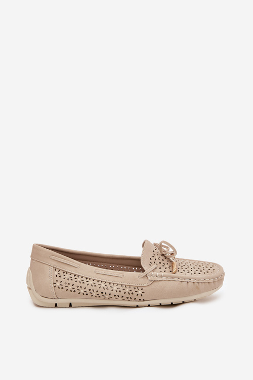 Women's moccasins with perforated pattern and lacing beige Mirisa