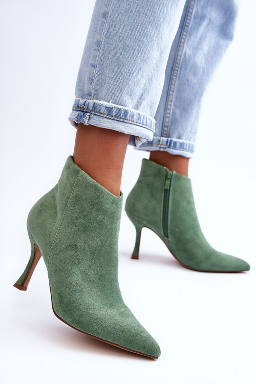 Botki Damskie Zamsz Szpilka Zielone Merisa 9555
