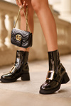 Lacquered Heel Boots Black Hensy