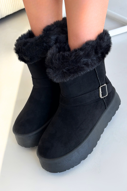 Women's Snow Boots On Platform With Buckle And Faux Fur Czarne Jesella
