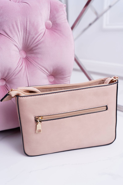 Ladies Handbag Over the Shoulder Pink Gold letter V
