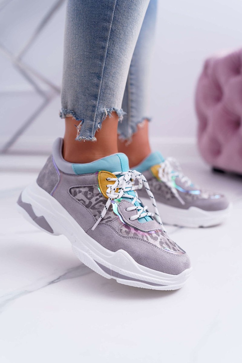 Sportowe Damskie Buty Wysoka Podeszwa Szare Cabana