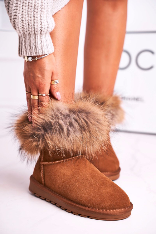 Women's Leather Snow Boots With Eko Fur Camel Alexa