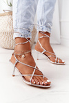 Lace-up High Heel Sandals With Square Toe Silver Runway