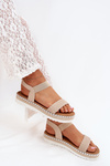 Ladies Sandals With Braiding On Decorated Platform Beige Velara