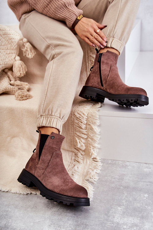 Suede Warm Boots On A Flat Heel Bright brown Salome