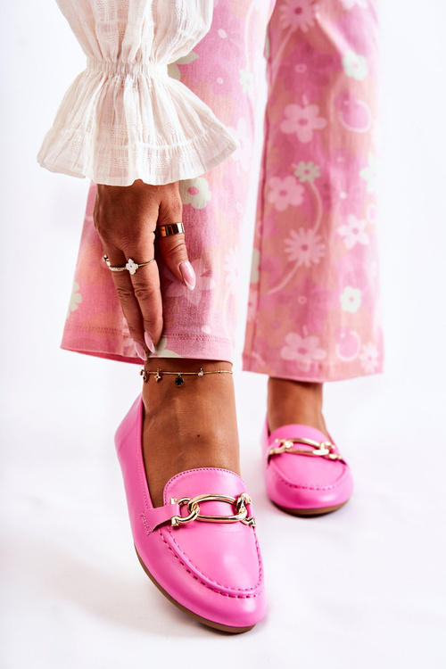 Leather Loafers With Decoration Pink Millario