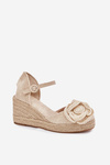 Women's Wedge Sandals With Braiding And Crocheted Flower Beige Ismilea