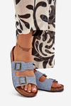 Women's Slippers On Cork Platform With Buckles Light Denim Vesina
