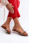 Flat Women's Sandals with Gold Ornament Vinceza 17321 Beige