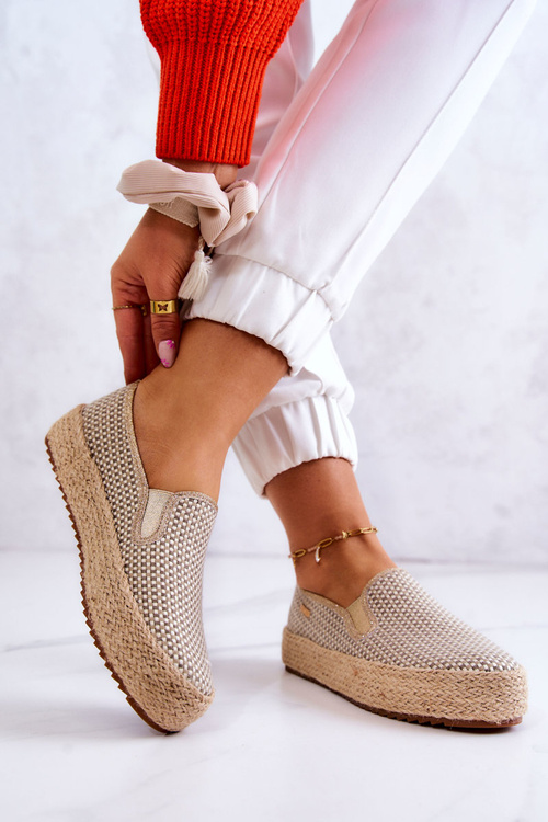 Tenisówki Slip On Damskie Plecione Beżowe Big Star JJ274394
