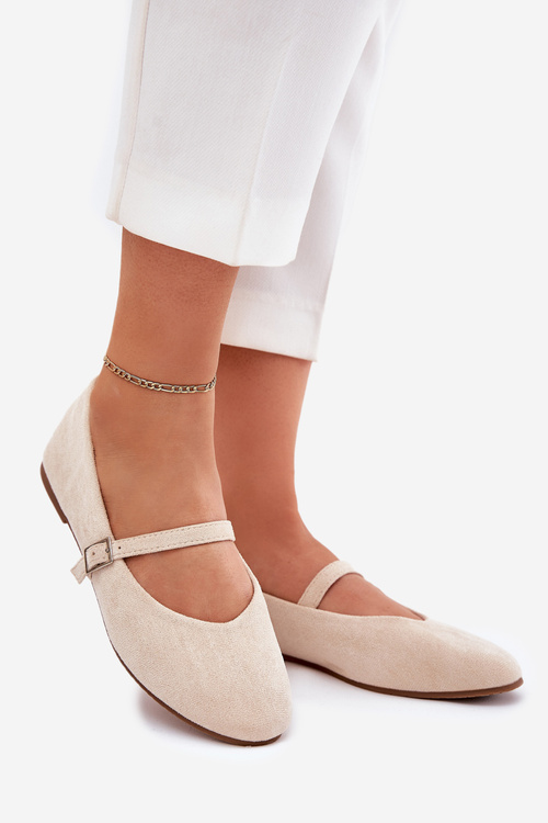 Baleriny Płaskie Z Paskiem Eko Zamszowe Beżowe Tirilina