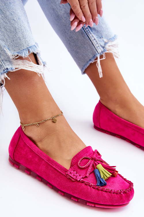 Suede Loafers With Bow And Fringes Fuchsia Dorine