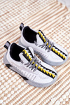 Sportowe Buty Dziecięce Szaro Białe Stich