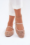 Mesh Ballet Flats With Embroidery And Decoration Beige Tillilora