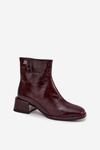 Women's ankle boots made of genuine leather with block heel heated D&A CR52-715 Bordeaux