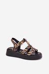Ladies Platform Sandals With Gold Detail Zebra Beige-Black Fevire
