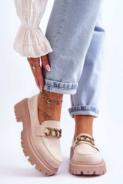 Women's Suede Platform Loafers Light beige Larey