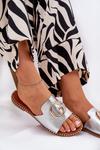 Eco Leather Flat Sandals For Women With Decorative Detail Silver Frelie