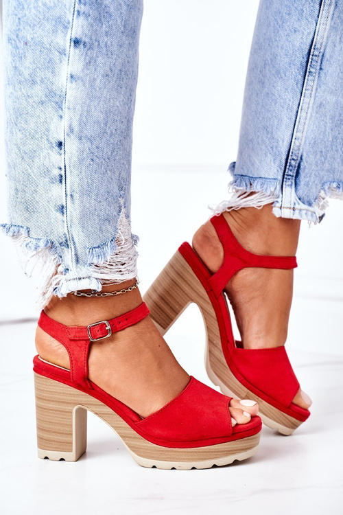 Sandals On A Block Heel And A Platform Red Maggie
