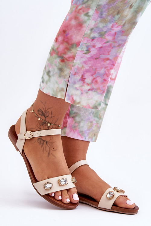 Sandały Klasyczne Damskie Ozdoby Kryształki Czarne S.Barski SS27-79